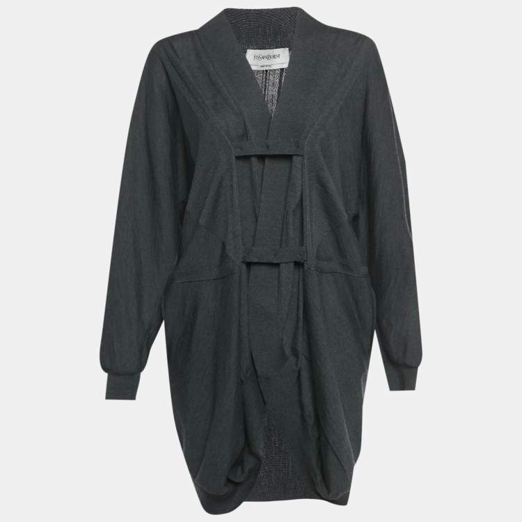 Pre Owned Yves Saint Laurent Grey Wool Long Cardigan S