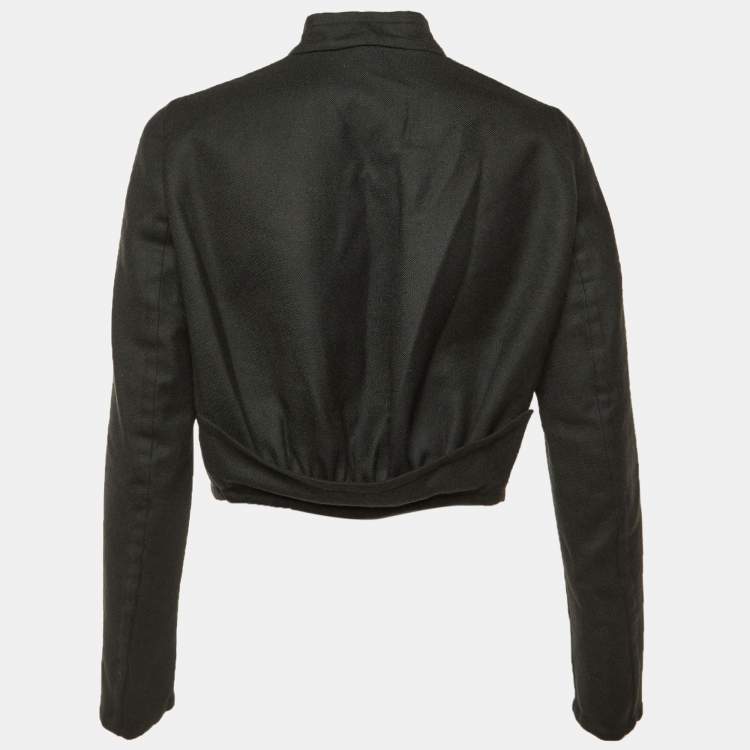 Pre Owned Yves Saint Laurent Rive Gauche Deep Green Wool Cropped Jacket M