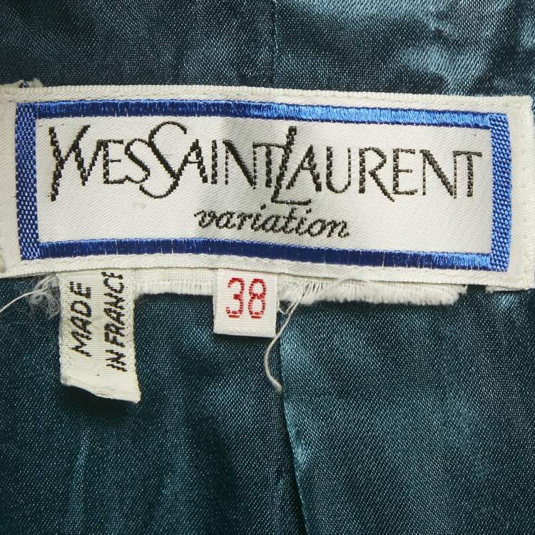 مملوكة مسبقًا بليزر إيف سان لوران قطني مزدوج الصدر باللونين الوردي والأزرق مقاس متوسط (ميديوم)