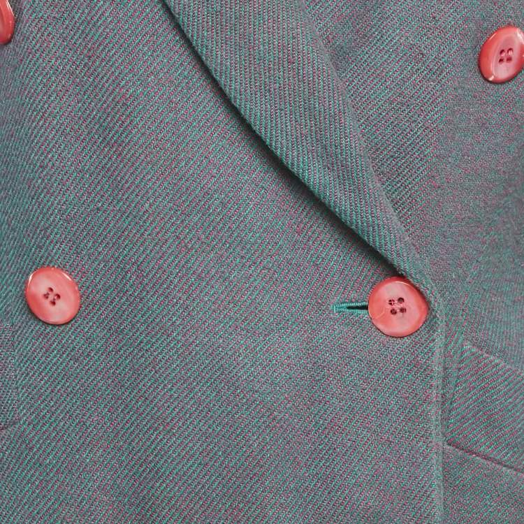 مملوكة مسبقًا بليزر إيف سان لوران قطني مزدوج الصدر باللونين الوردي والأزرق مقاس متوسط (ميديوم)