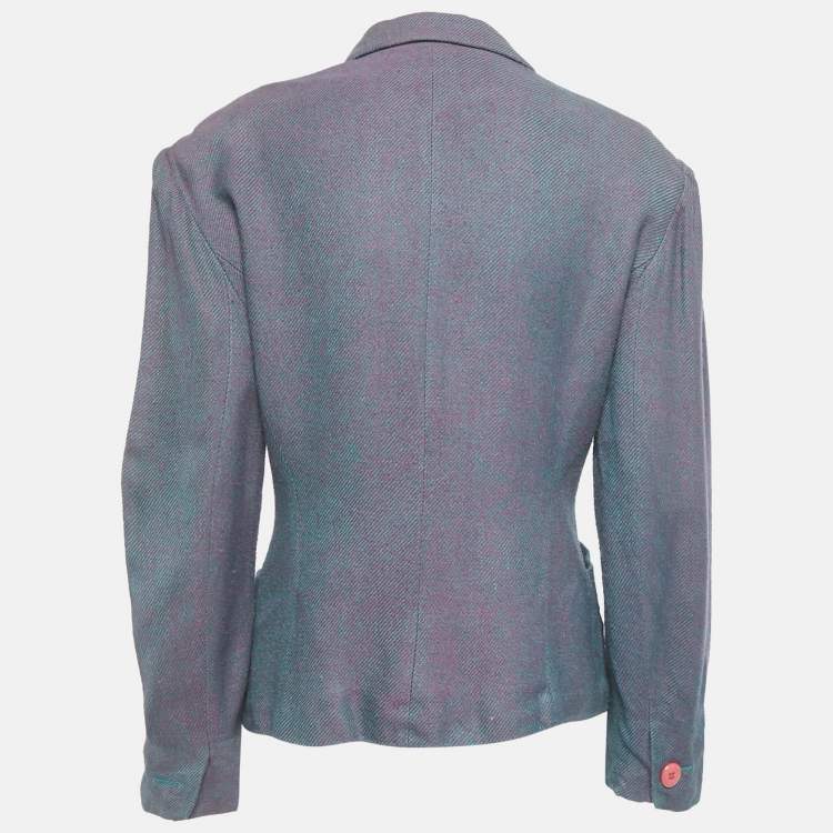 مملوكة مسبقًا بليزر إيف سان لوران قطني مزدوج الصدر باللونين الوردي والأزرق مقاس متوسط (ميديوم)