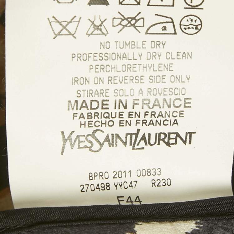 Pre Owned Yves Saint Laurent Brown Leopard Printed Silk Satin Cowl Neck Detail Shift Dress L