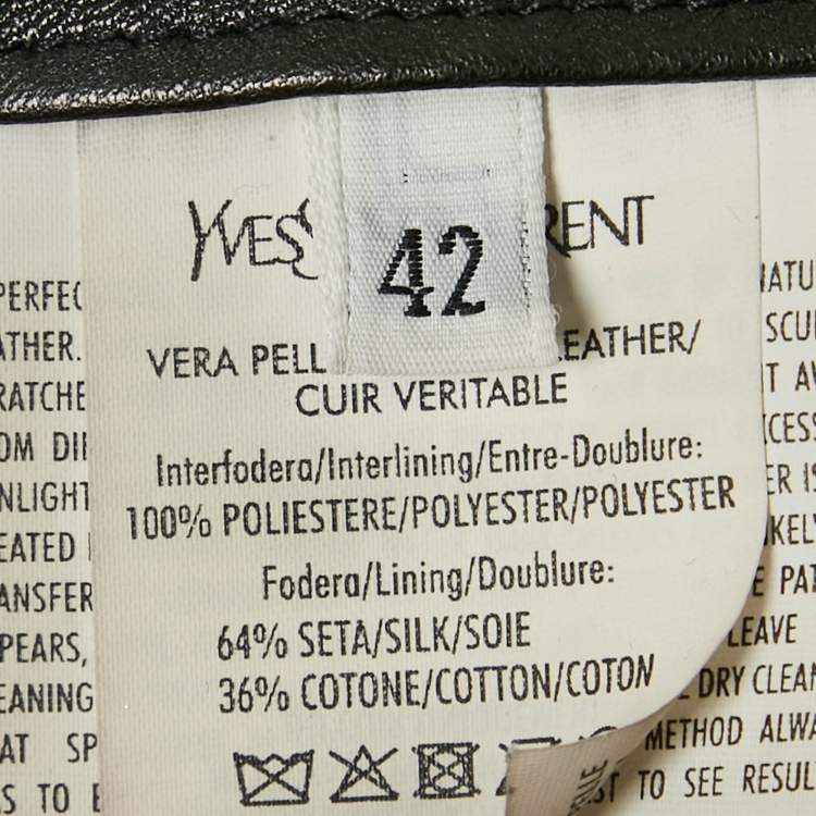 Pre Owned جاكيت من الجلد بني/أسود بسحّاب من إيف سان لوران مقاس كبير (لارج)