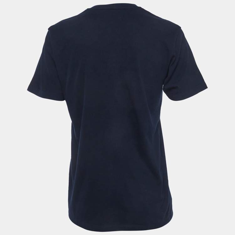 Pre Owned Yves Saint Laurent Navy Blue Logo Flocked Jersey T-Shirt M