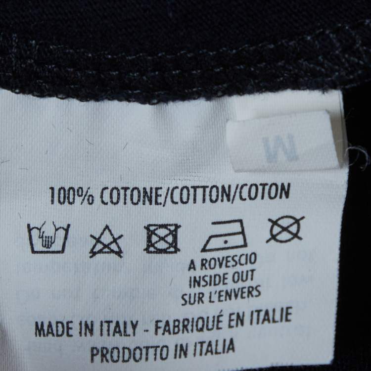 Pre Owned Yves Saint Laurent Navy Blue Logo Flocked Jersey T-Shirt M