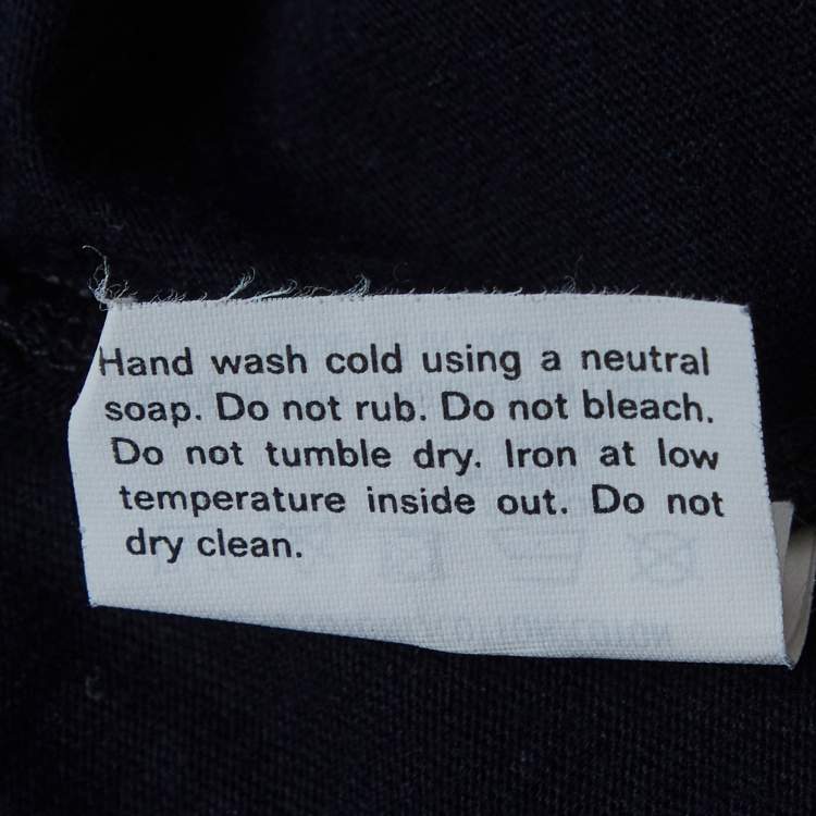 Pre Owned Yves Saint Laurent Navy Blue Logo Flocked Jersey T-Shirt M