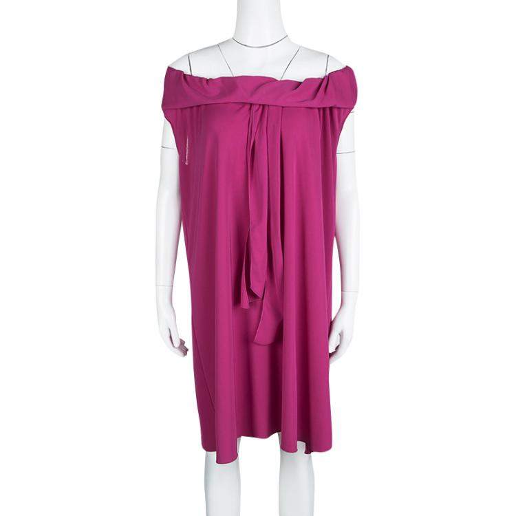 مملوكة مسبقًا Yves Saint Laurent Pink Knit Off Shoulder Sleeveless Shift Dress S