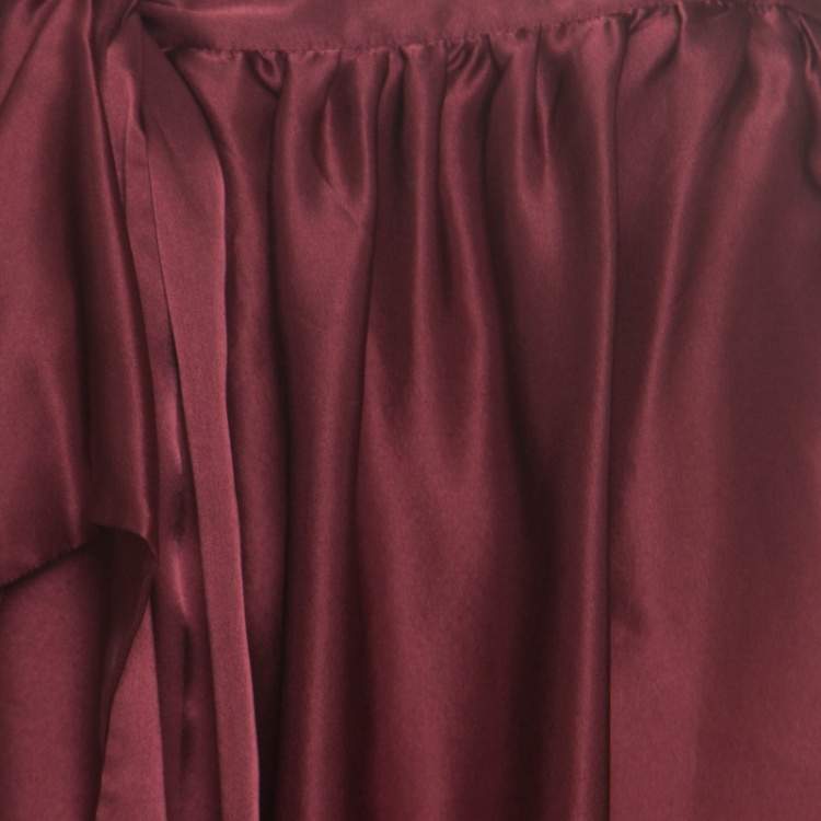 Pre Owned Saint Laurent Burgundy Silk Satin Bow Detail Sleeveless Top M