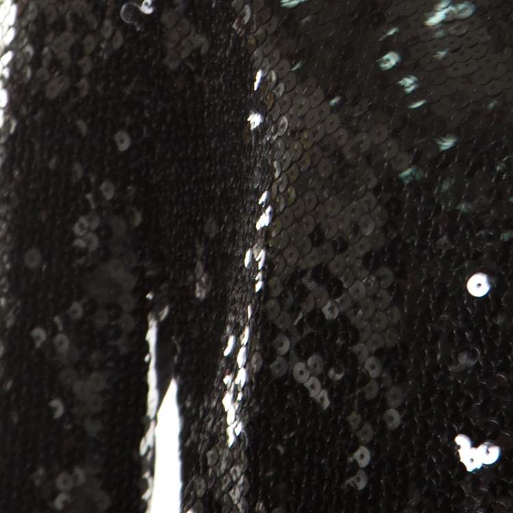 Pre Owned Yves Saint Laurent Black Sequin Paillette Embellished Single Button Blazer S