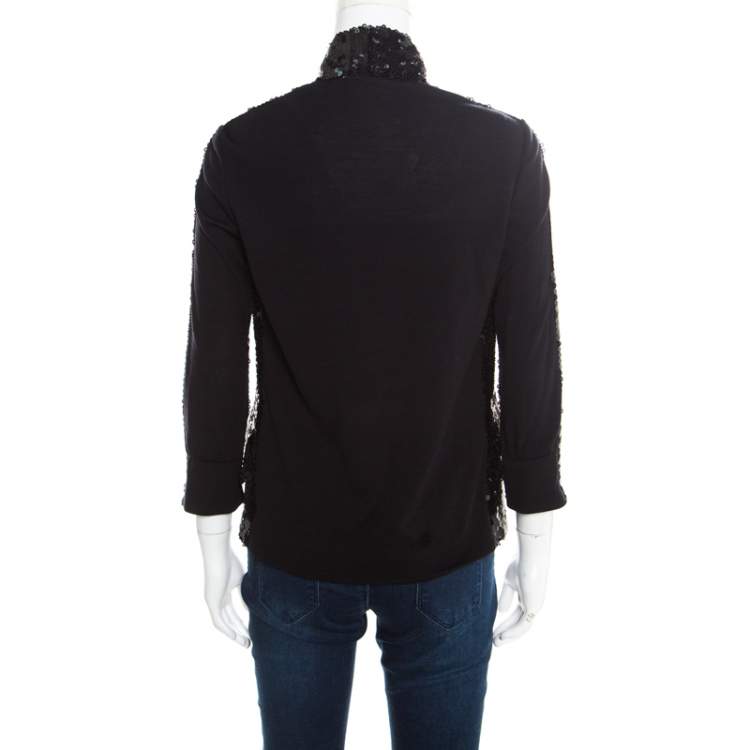 Pre Owned Yves Saint Laurent Black Sequin Paillette Embellished Single Button Blazer S