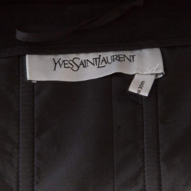 Pre Owned Yves Saint Laurent Black Wool Floral Embellished Strapless Jumpsuit M