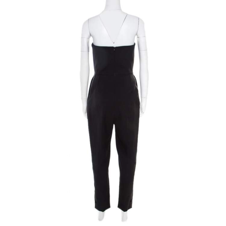 Pre Owned Yves Saint Laurent Black Wool Floral Embellished Strapless Jumpsuit M
