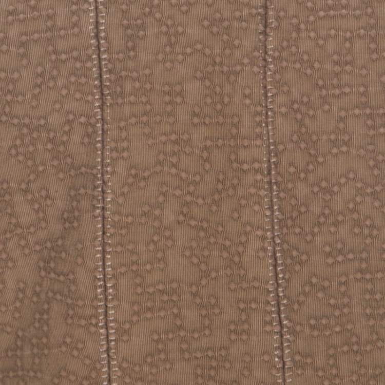 Pre Owned Yves Saint Laurent Brown Textured Cotton Cut Out Detail Flared Dress M