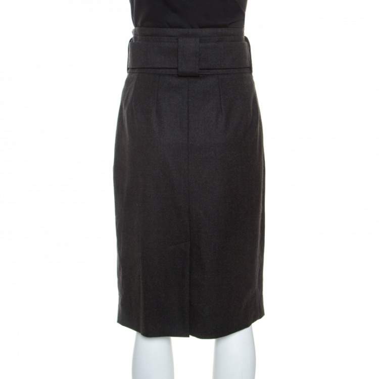 Pre Owned Yves Saint Laurent Charcoal Grey Wool Belt Detail Skirt M 