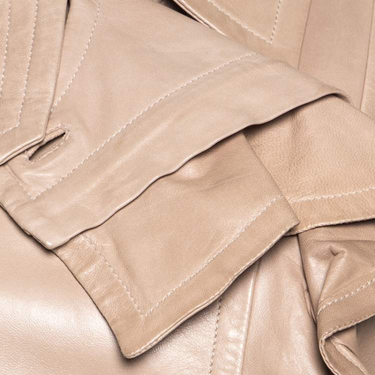 مملوكة مسبقًا Yves Saint Laurent Beige Leather Ruffle Detail Jacket L