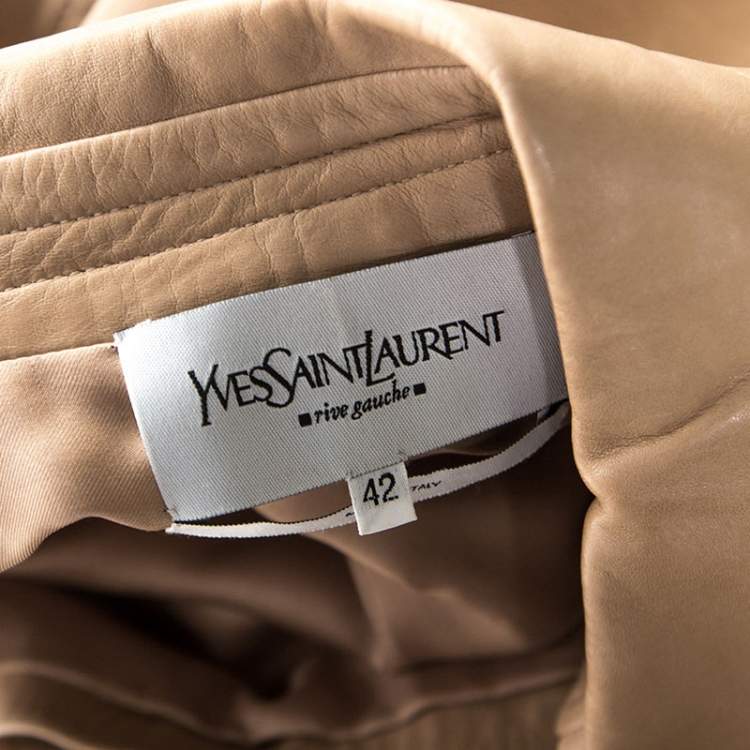 مملوكة مسبقًا Yves Saint Laurent Beige Leather Ruffle Detail Jacket L