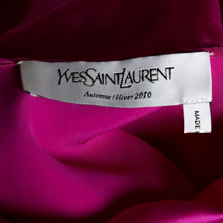 Pre Owned Yves Saint Laurent Fuschia Pink Silk Cowl Neck Top M