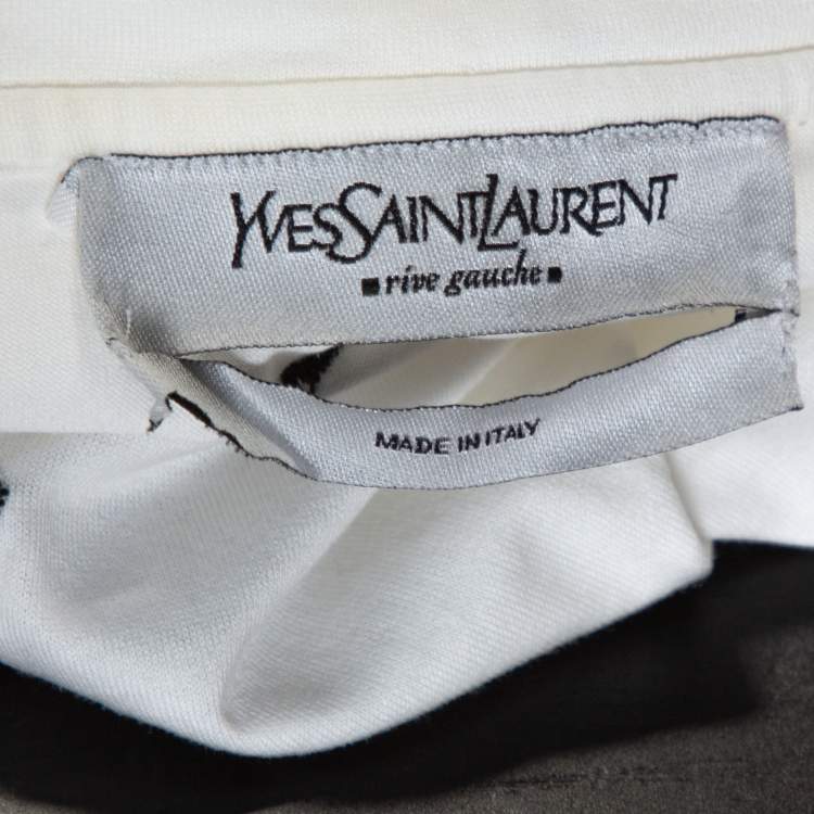 Pre Owned Yves Saint Laurent White Logo Embroidered Cotton Fitted T-Shirt L