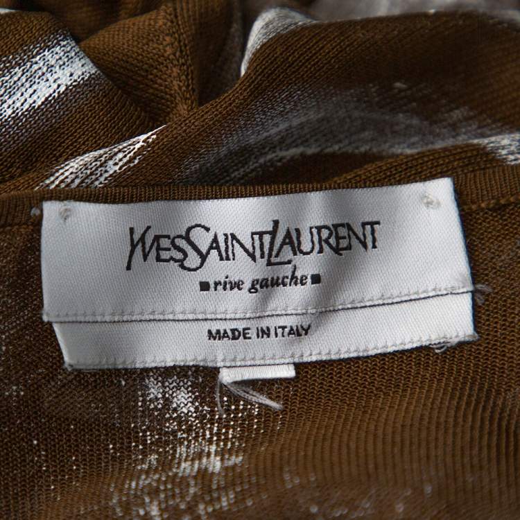 Pre Owned Yves Saint Laurent Army Green Painted Silk Knit V-Neck Top S