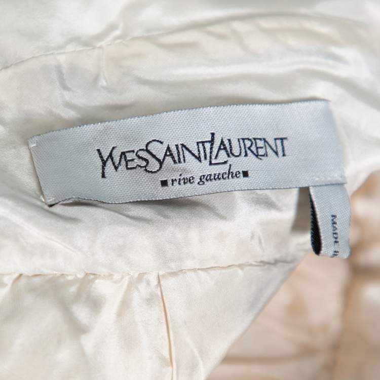 Pre Owned Yves Saint Laurent Cream Silk Velvet Trim Sleeveless Dress S