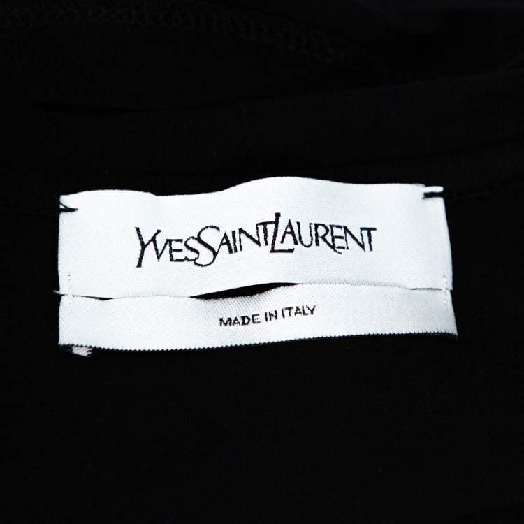 Pre Owned Yves Saint Laurent Black Floral Logo Print Cotton T-Shirt S