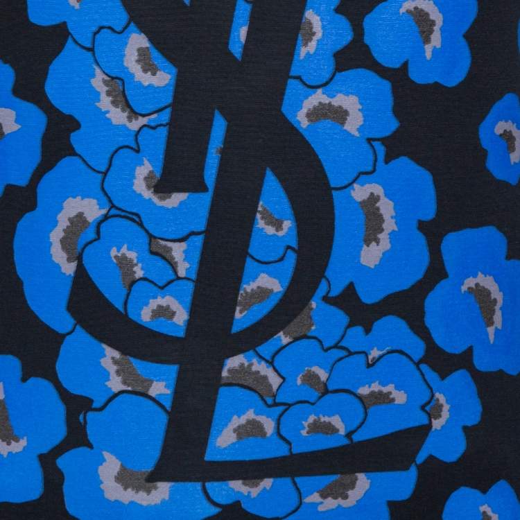 Pre Owned Yves Saint Laurent Black Floral Logo Print Cotton T-Shirt S