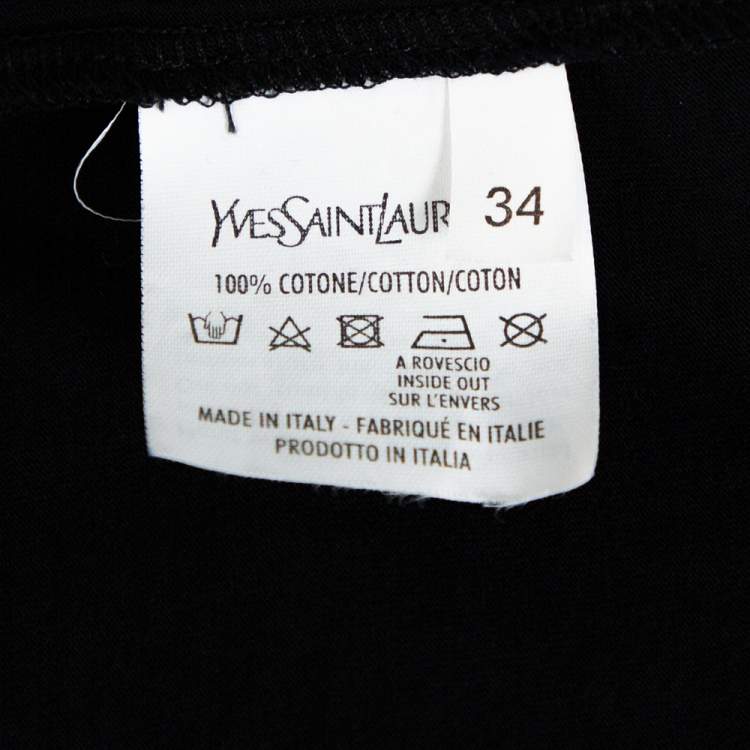Pre Owned Yves Saint Laurent Black Floral Logo Print Cotton T-Shirt S