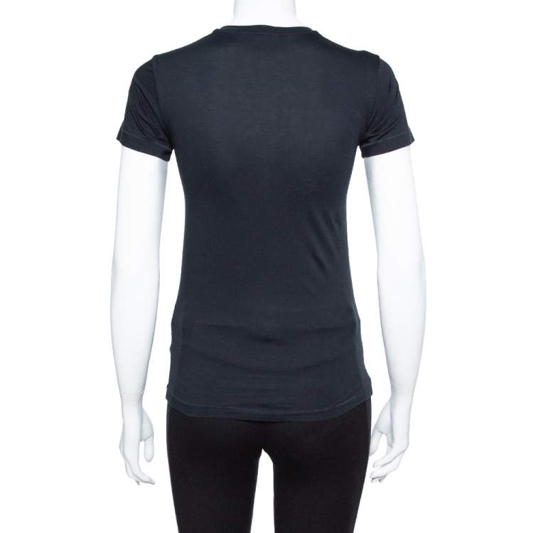 Pre Owned Yves Saint Laurent Black Floral Logo Print Cotton T-Shirt S