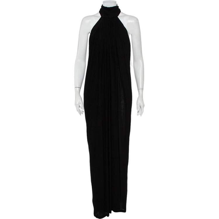Pre Owned Yves Saint Laurent Black Terry Halter neck Maxi Dress XL