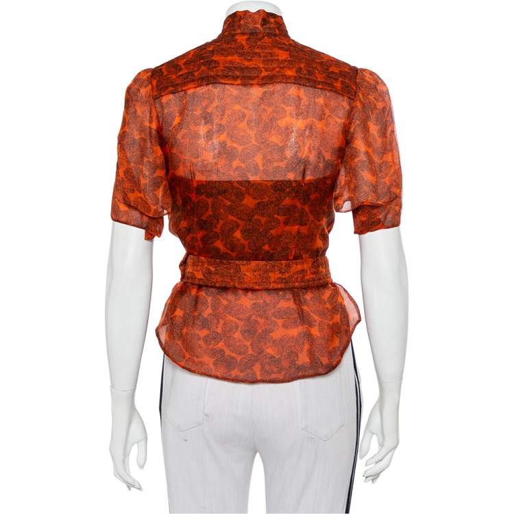 مملوكة مسبقًا Yves Saint Laurent Brown Fingerprint Silk Neck Tie Detail Shrug M