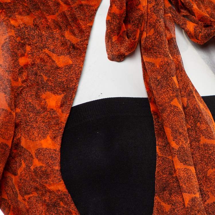 مملوكة مسبقًا Yves Saint Laurent Brown Fingerprint Silk Neck Tie Detail Shrug M
