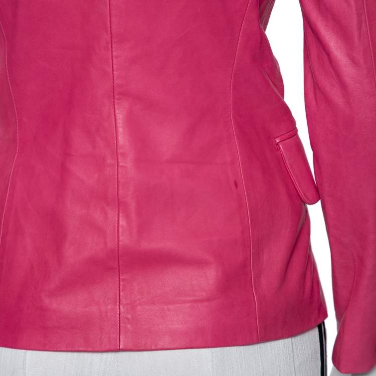 Pre Owned Yves Saint Laurent Pink Leather Button Front Blazer S