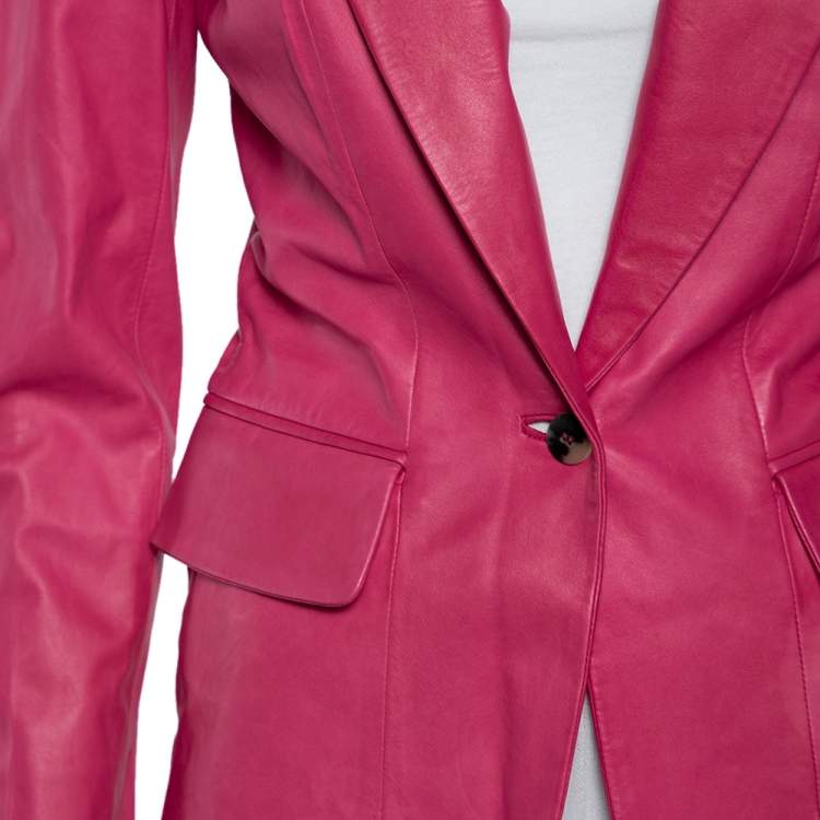 Pre Owned Yves Saint Laurent Pink Leather Button Front Blazer S