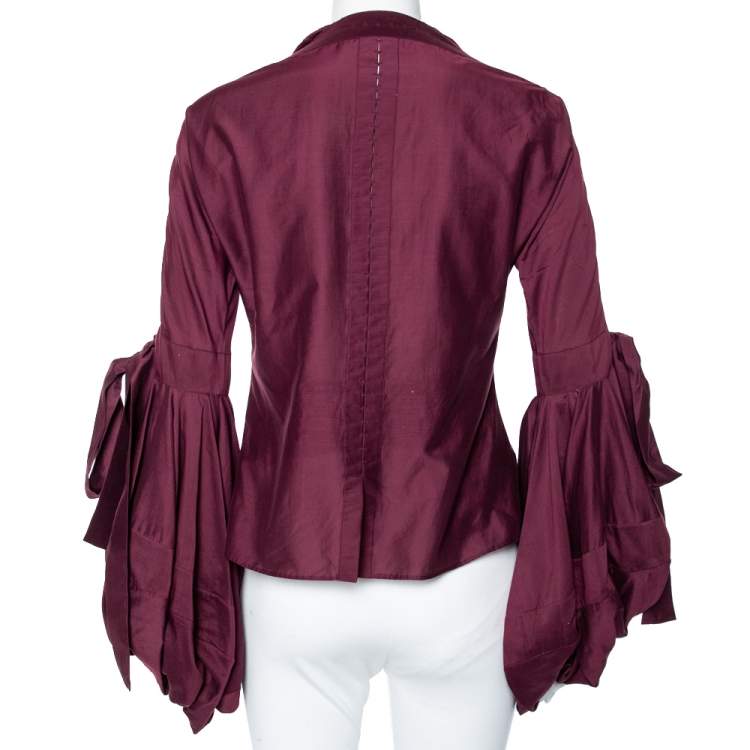 Pre Owned Yves Saint Laurent Burgundy Cotton Balloon Sleeve Detail Shirt M