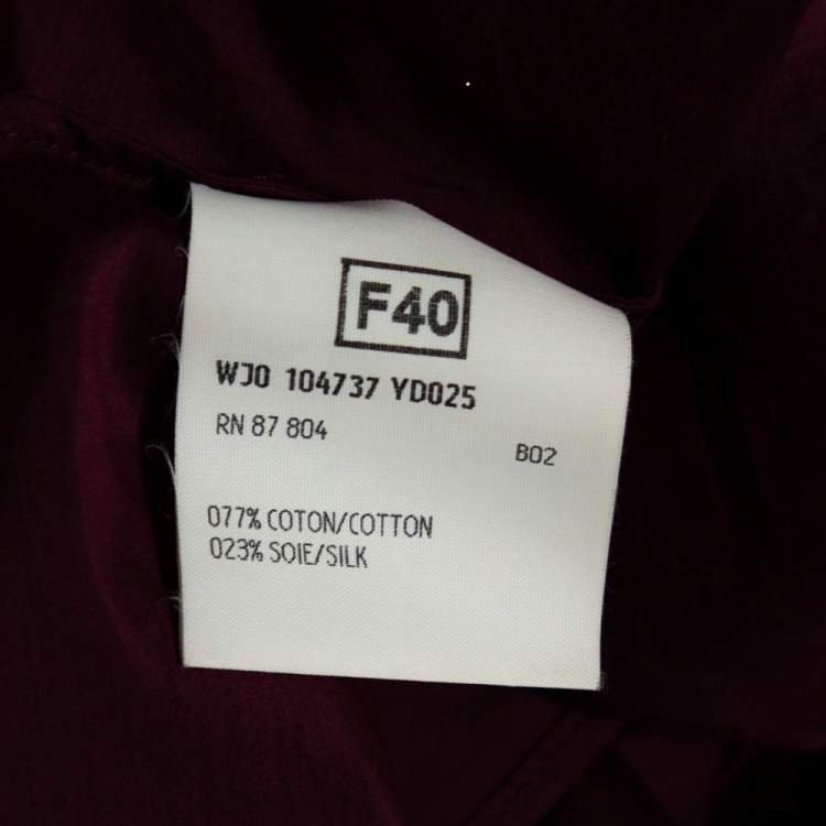 Pre Owned Yves Saint Laurent Burgundy Cotton Balloon Sleeve Detail Shirt M
