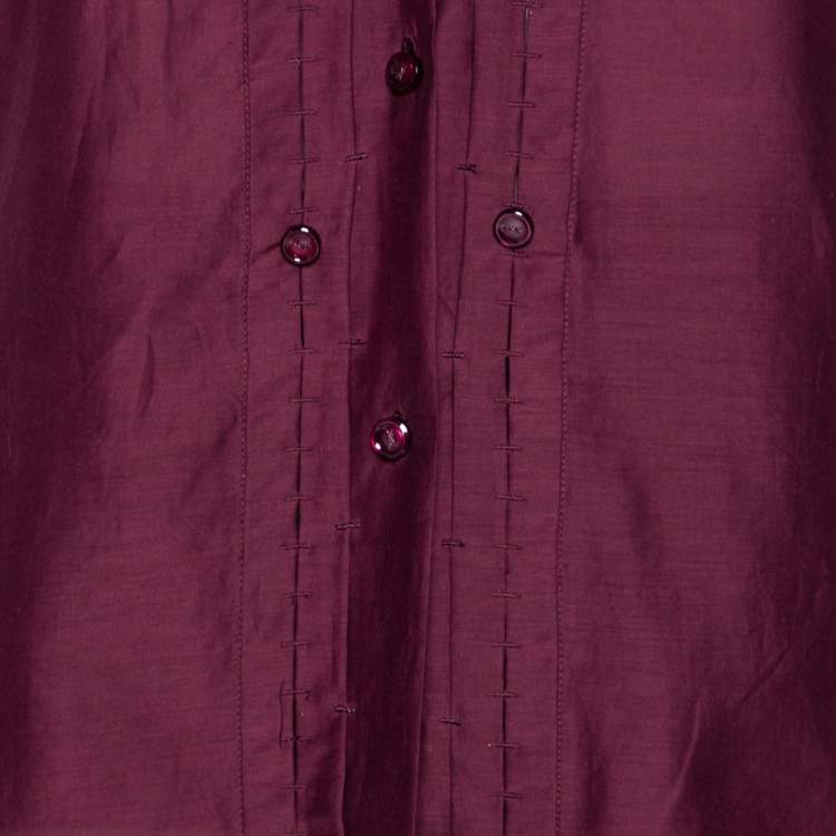 Pre Owned Yves Saint Laurent Burgundy Cotton Balloon Sleeve Detail Shirt M
