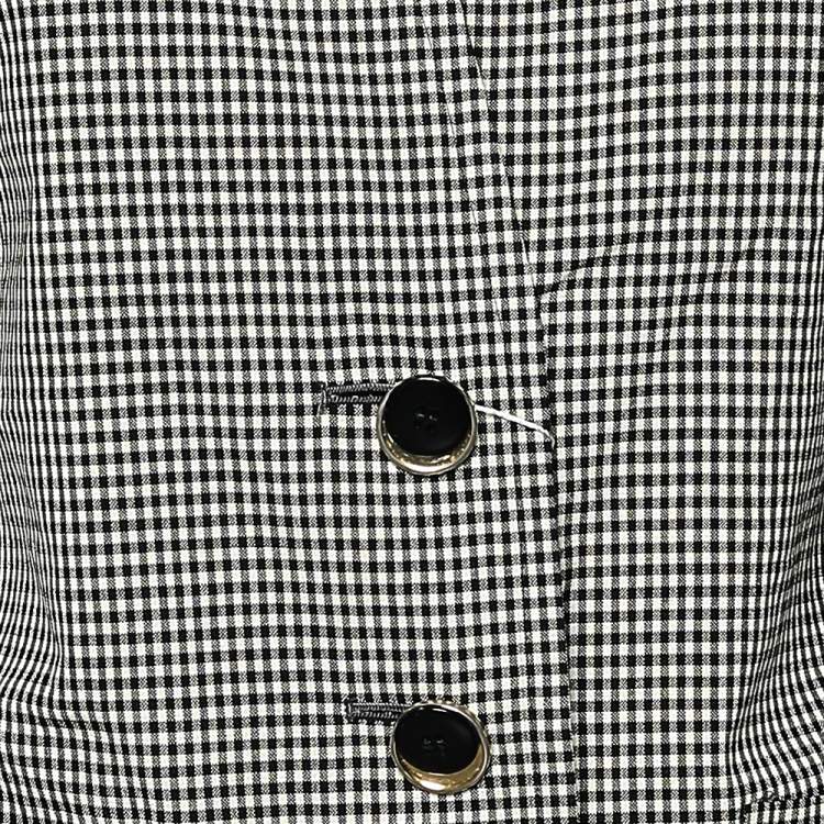 مملوكة مسبقًا Yves Saint Laurent Diffusion Femmes Vintage Monochrome Gingham Checkered Wool Collarless Jacket S