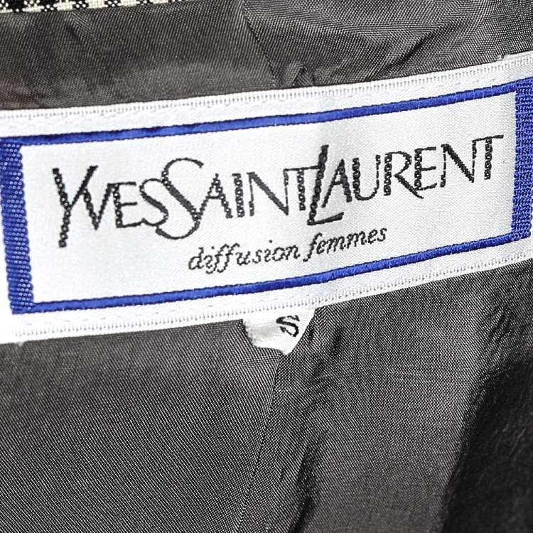 مملوكة مسبقًا Yves Saint Laurent Diffusion Femmes Vintage Monochrome Gingham Checkered Wool Collarless Jacket S