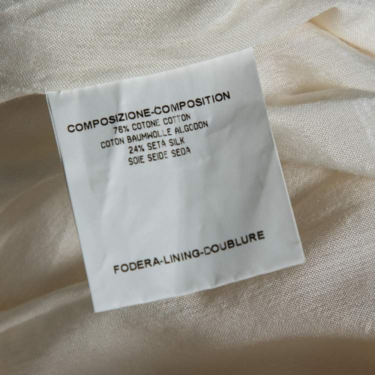 Pre Owned Yves Saint Laurent Ecru Cotton Contrast Trimmed Pleated Skirt M