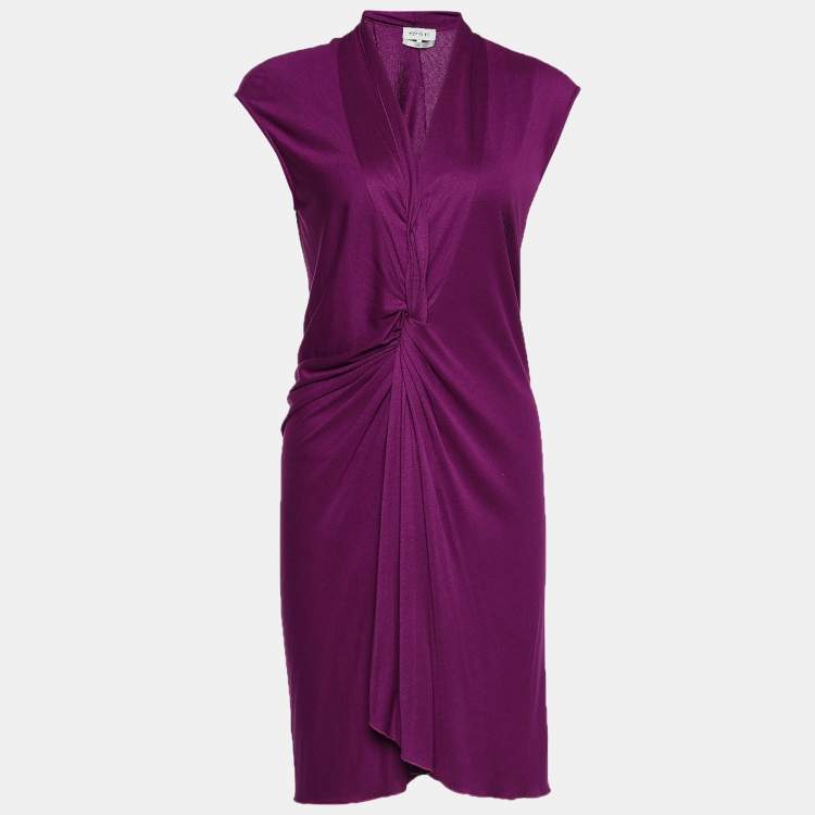 Pre Owned Yves Saint Laurent Purple Jersey Knit Sleeveless Draped Dress S