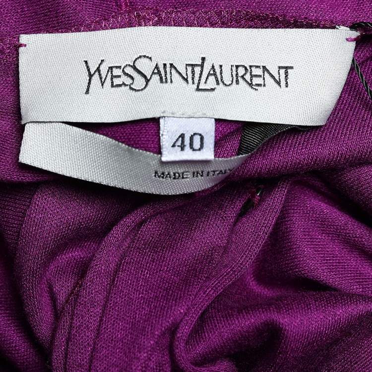 Pre Owned Yves Saint Laurent Purple Jersey Knit Sleeveless Draped Dress S