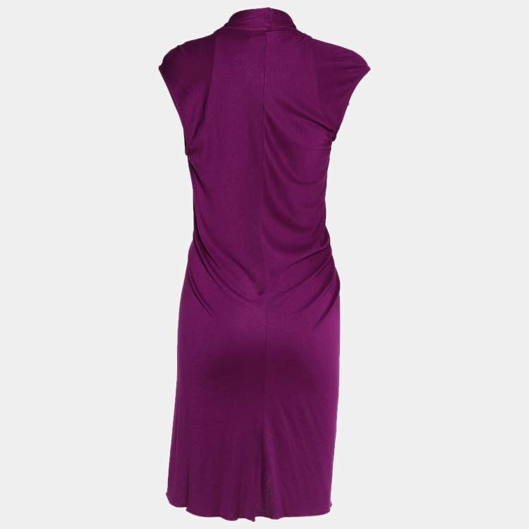 Pre Owned Yves Saint Laurent Purple Jersey Knit Sleeveless Draped Dress S