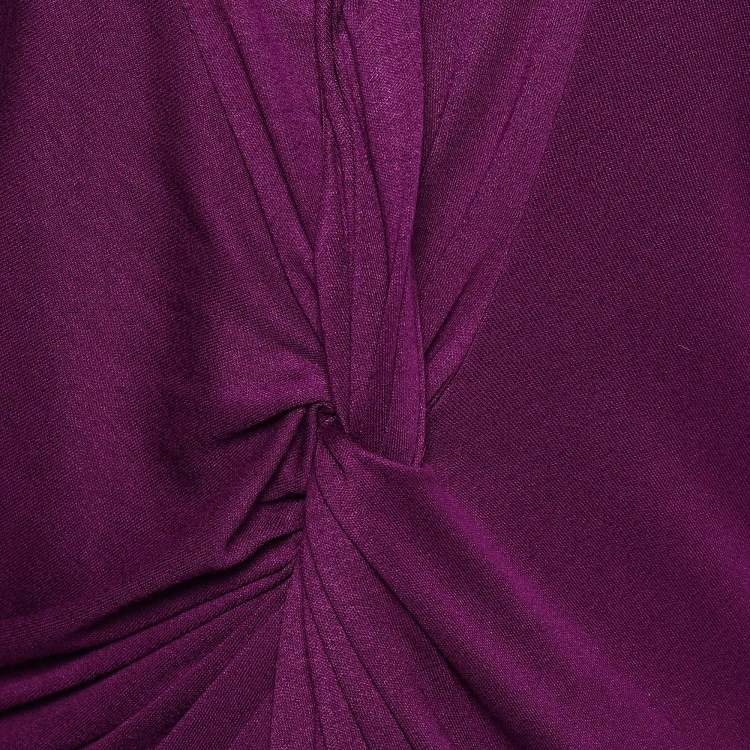 Pre Owned Yves Saint Laurent Purple Jersey Knit Sleeveless Draped Dress S
