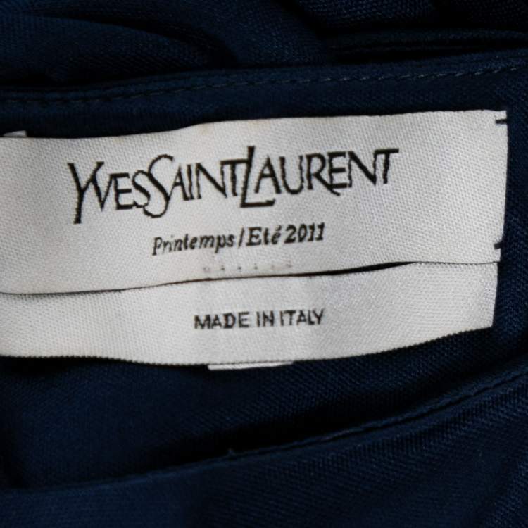 Pre Owned Yves Saint Laurent Blue Silk Knit Layered Sleeveless Maxi Dress S