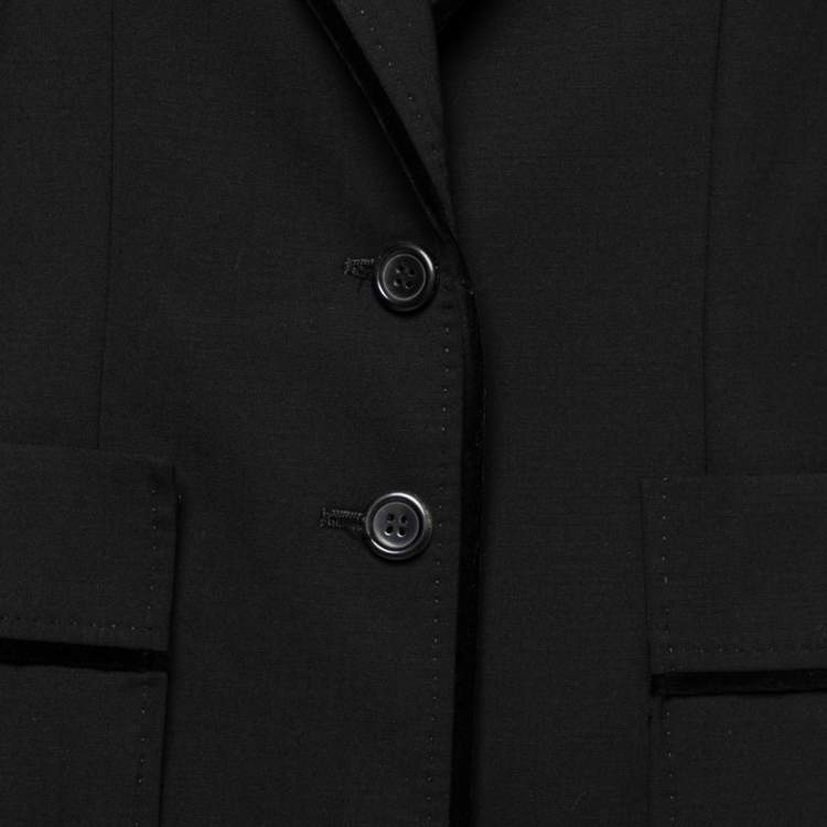 Pre Owned Yves Saint Laurent Vintage Black Wool Velvet Trimmed Single Breasted Blazer M