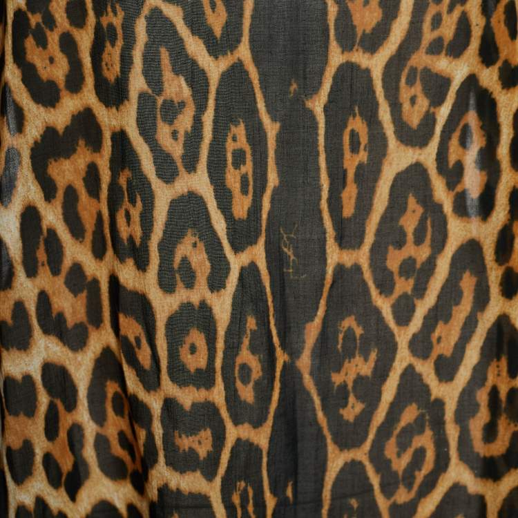 Pre Owned Yves Saint Laurent Brown Leopard Printed Cotton Kaftan Top ( One Size )