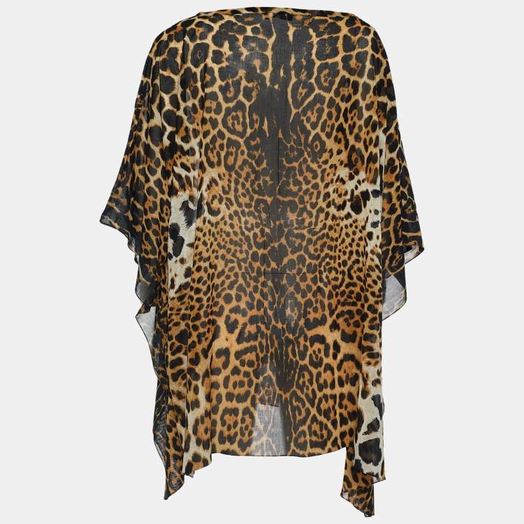 Pre Owned Yves Saint Laurent Brown Leopard Printed Cotton Kaftan Top ( One Size )