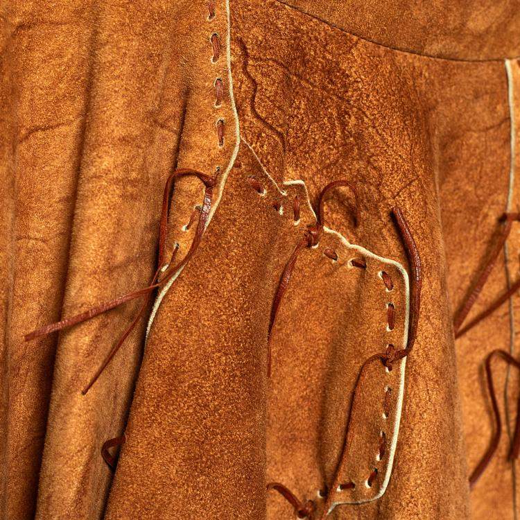 Pre Owned Yves Saint Laurent Rive Gauche Brown Suede Patchwork Draped Skirt M