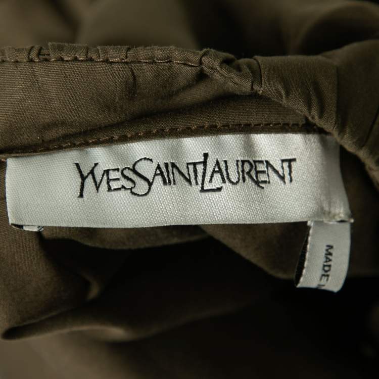 Pre Owned Yves Saint Laurent Olive Green Tie Detail Off Shoulder Belted Safari Top M