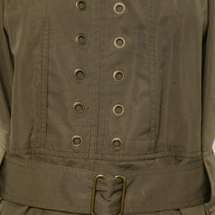 Pre Owned Yves Saint Laurent Olive Green Tie Detail Off Shoulder Belted Safari Top M